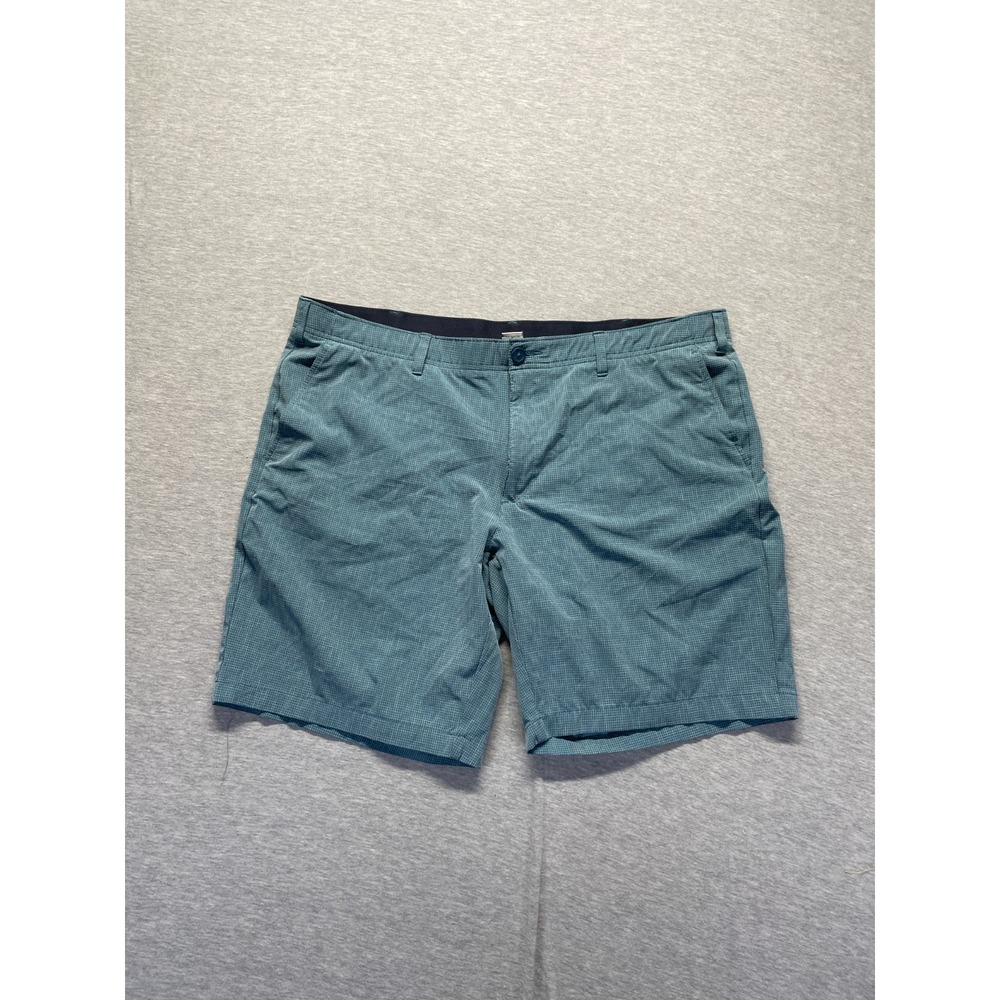 BCG Chino Shorts Mens 40W Blue Grid Check Casual Everyday Wear Ripstop Stretch